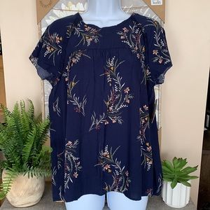 Navy Blue Floral Blouse M NEW!